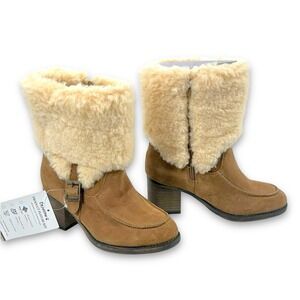 Bearpaw Obsidian Boots Sz 6 Hickory Brown Suede‎ Wool Sherpa Fleece Lined NWT